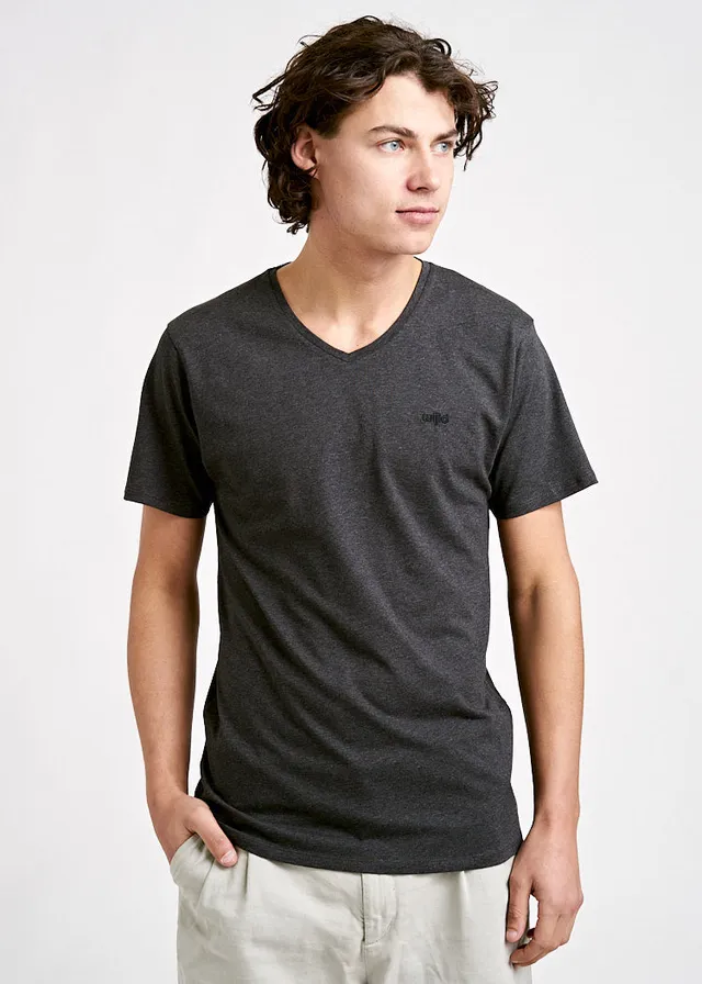 Wijld Alex V-Ausschnitt T-Shirt Herren Anthrazit Holz Lyocell