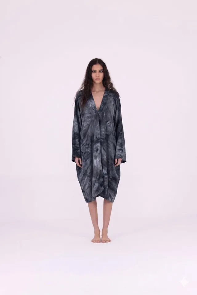 Sanctamuerte Abiti Kimono Midi Kleid Viskose Batik