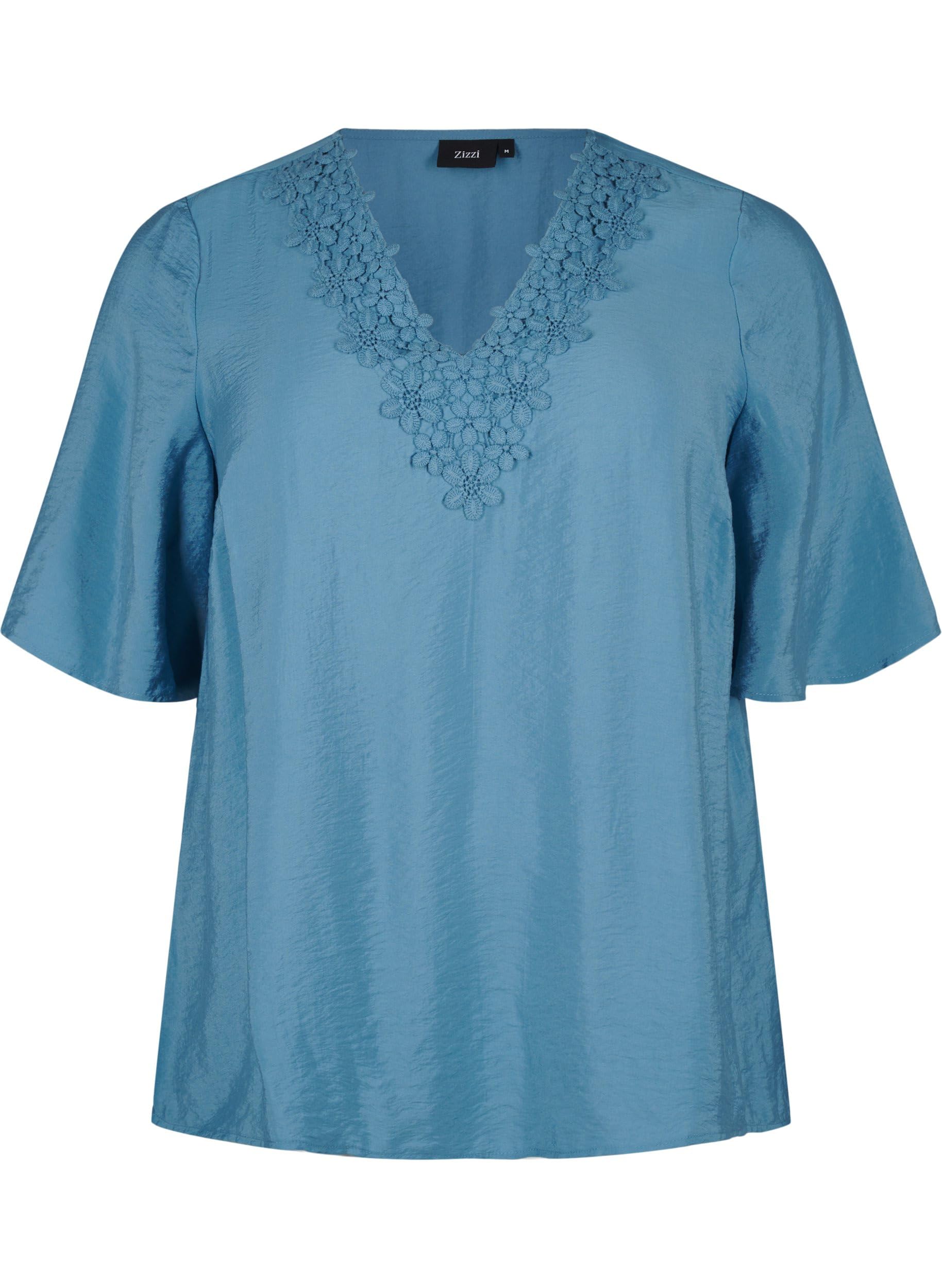 Zizzi Blouses & Shirts Bluse Kurzarm V-Ausschnitt Stickerei