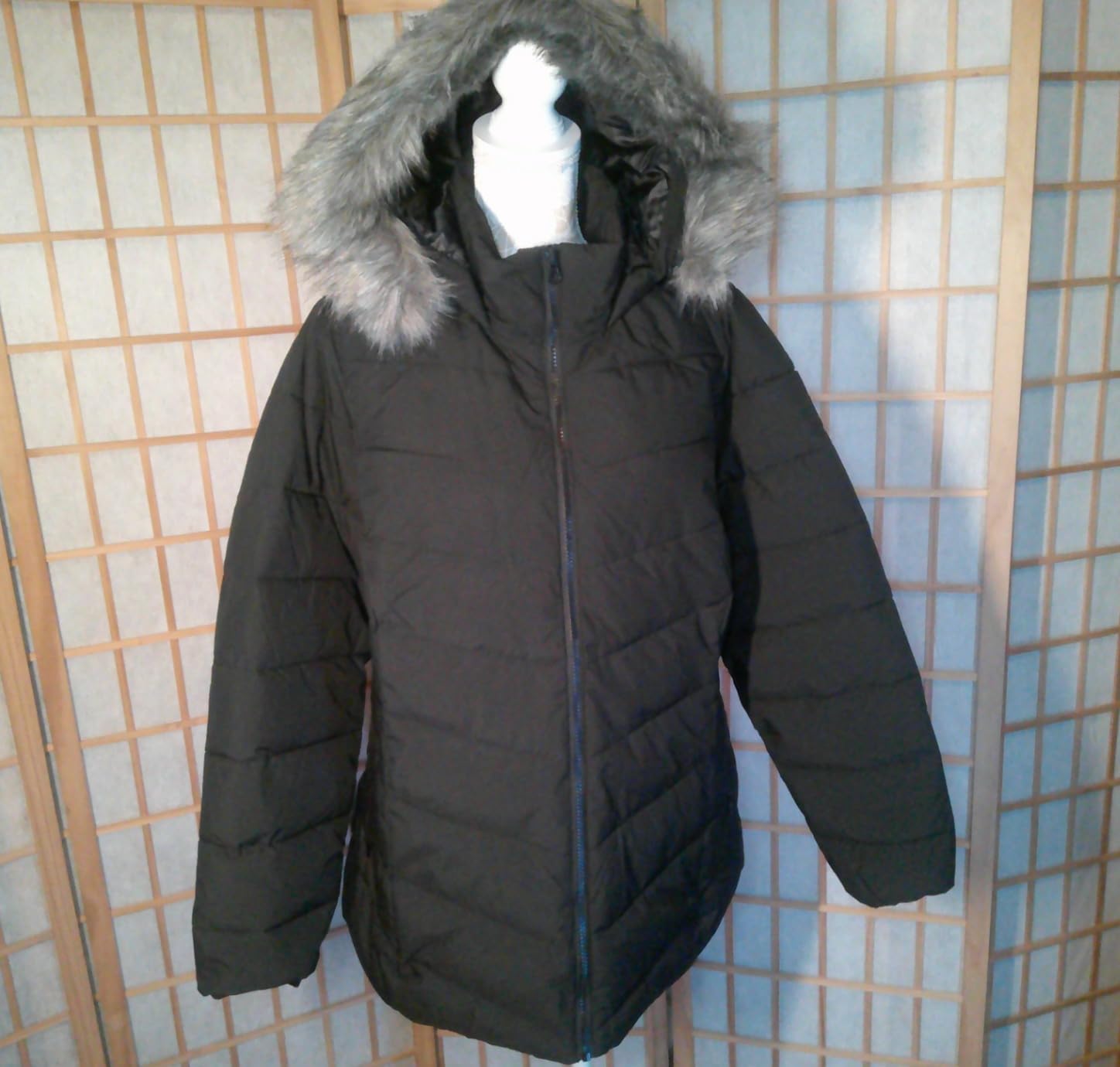 Zizzi Steppjacke Kapuze Fellkragen Schwarz Damen