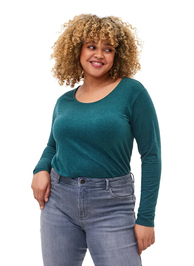 Zizzi Bluse Damen Langarm Rundhals Meliert