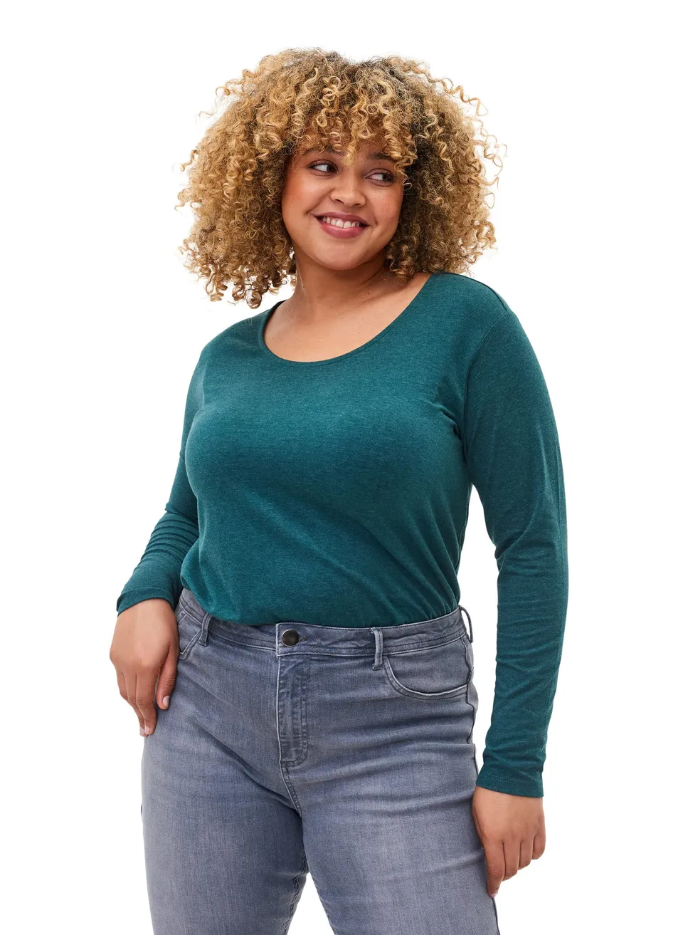 Zizzi Bluse Damen Langarm Rundhals Meliert