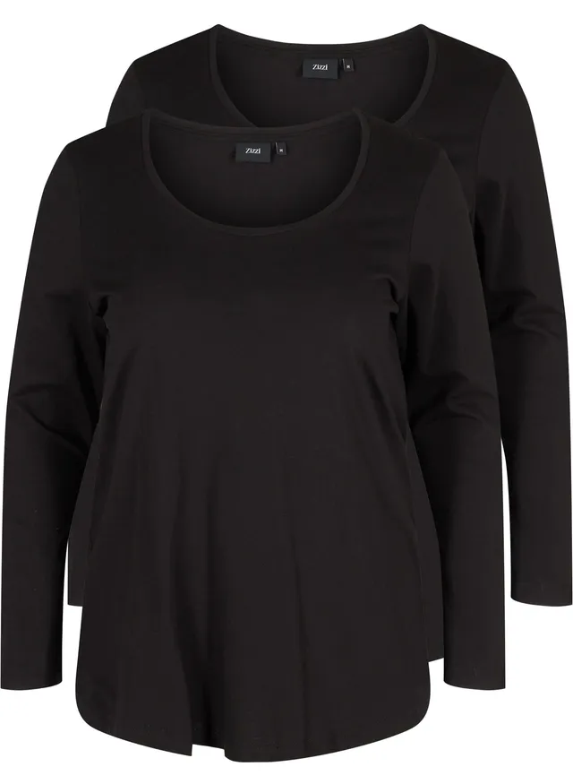 Zizzi Blouses Bluse Damen 2er Pack Schwarz Baumwolle