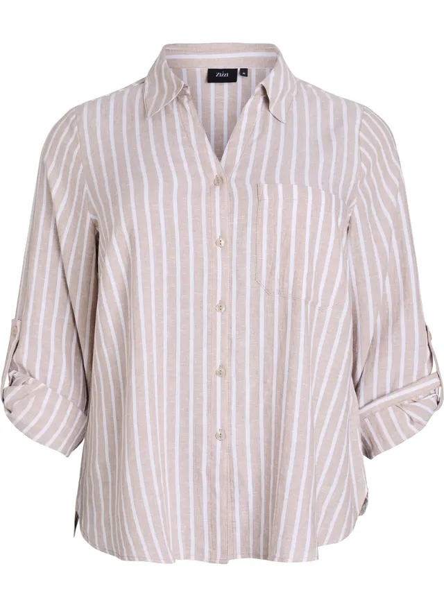 Zizzi Blouses Hemd 3/4-Ärmel Leinen-Viskose Gr. 42-60