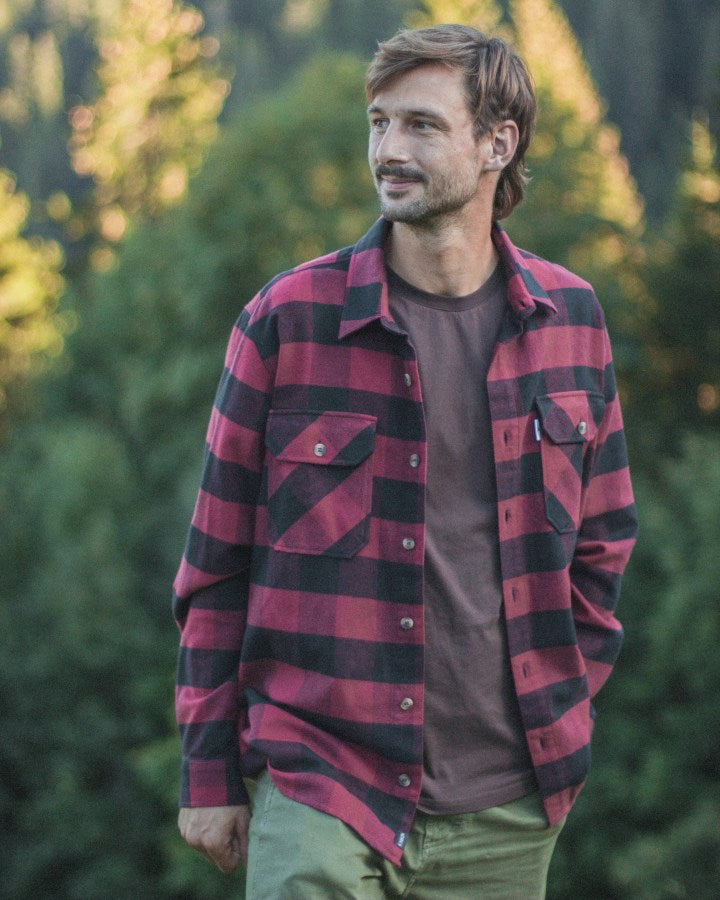 NIKIN TreePlanter Overshirt Check Hemd Deep Maroon-Black