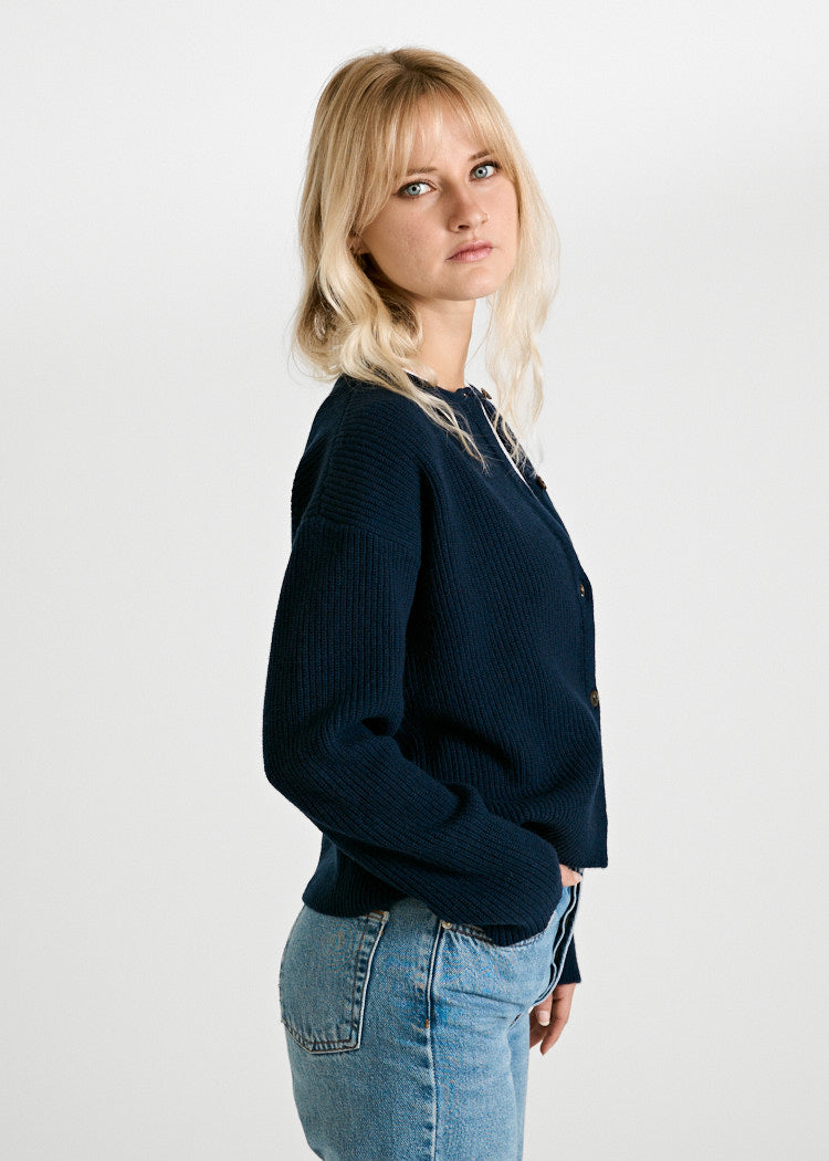 Wijld Alva Strick-Cardigan Wolle Oltremare