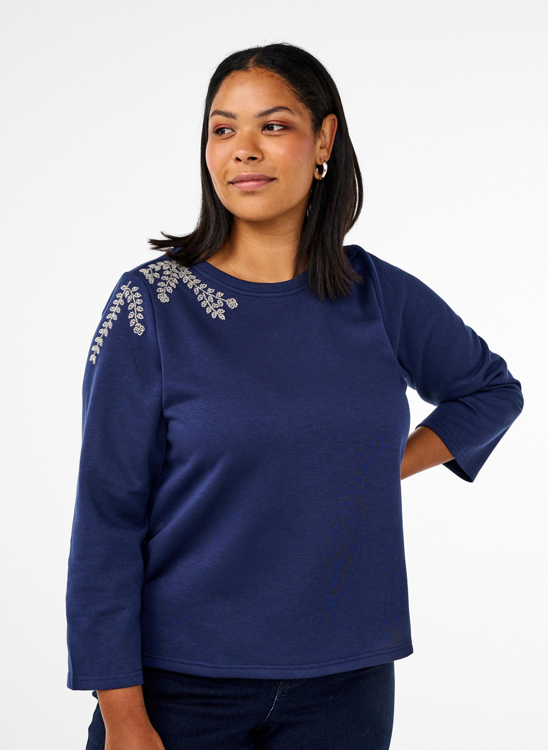 Zizzi Sweats Sweatshirt Perlen Rundhals große Größen