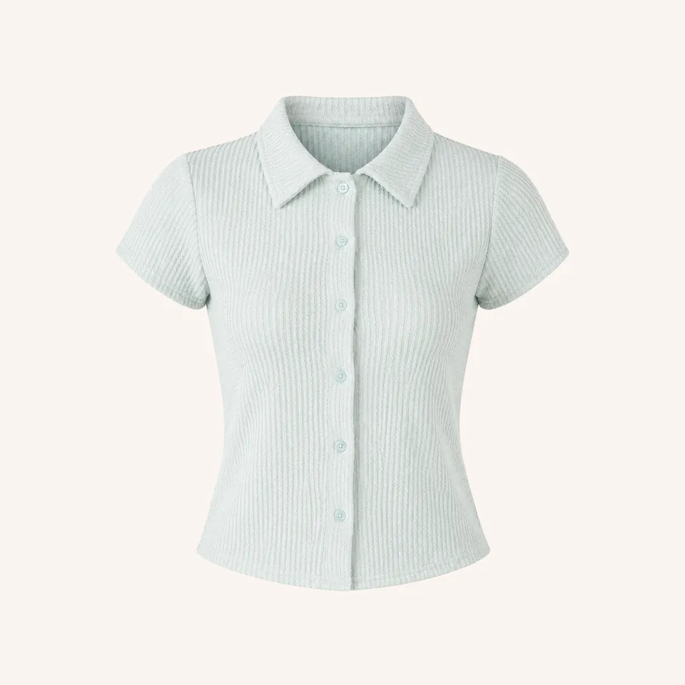 Nordlicht Aila Jersey Bluse Kurzarm Blau Bio-Baumwolle