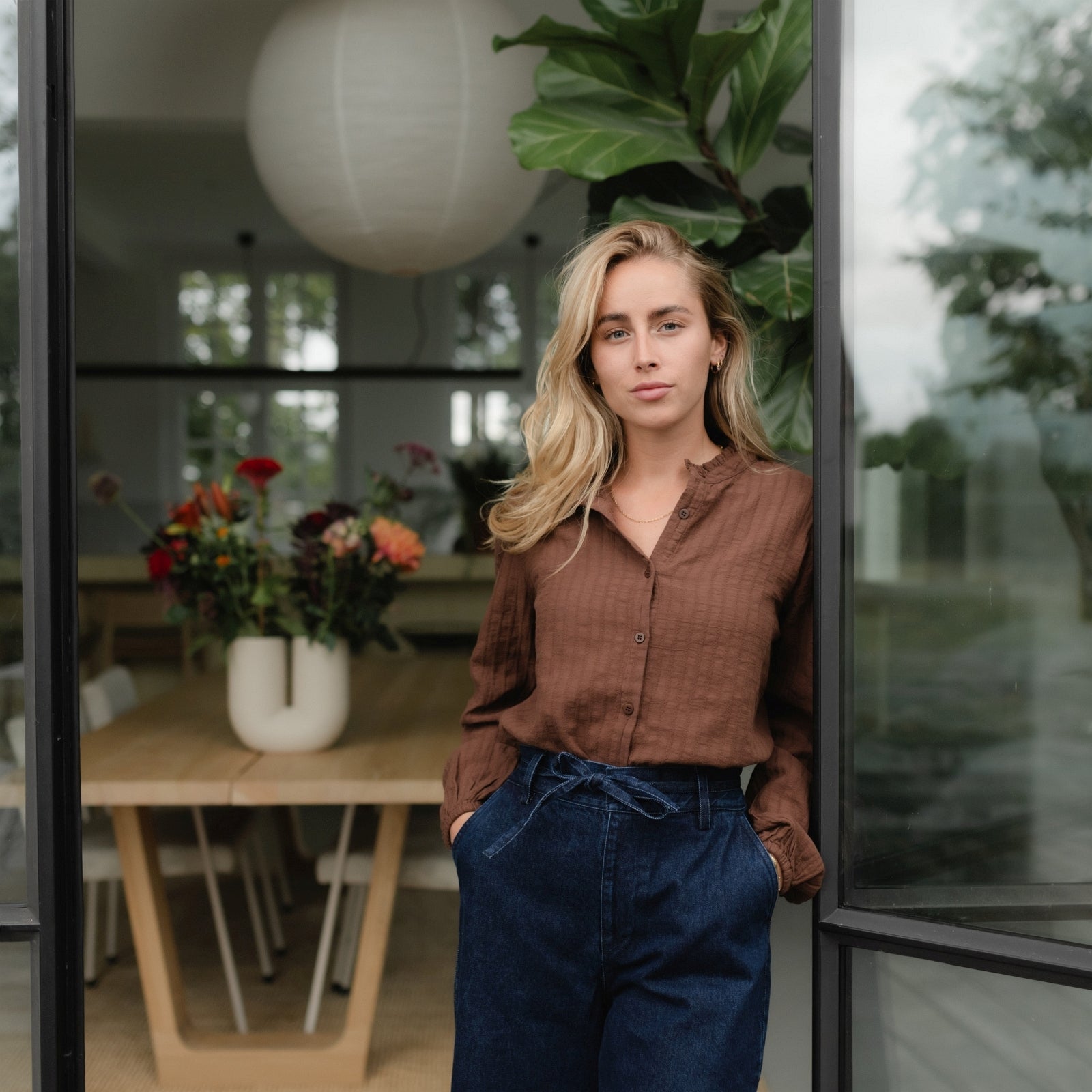 NORDLICHT Hilja Rüschen Musselin Bluse Braun Bio-Baumwolle