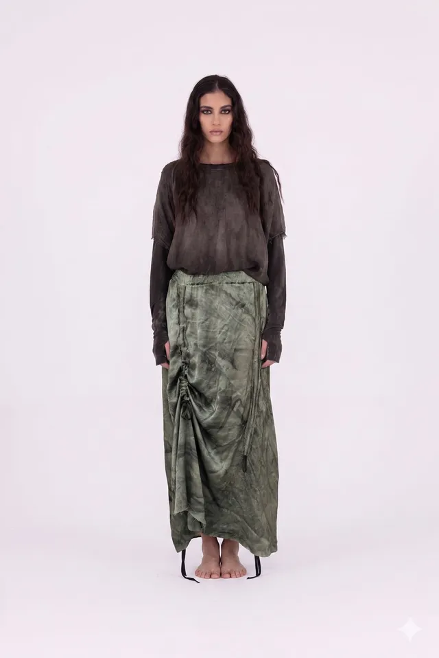 Sanctamuerte Gonne Lunga Rock Viskose-Satin Batik Lang