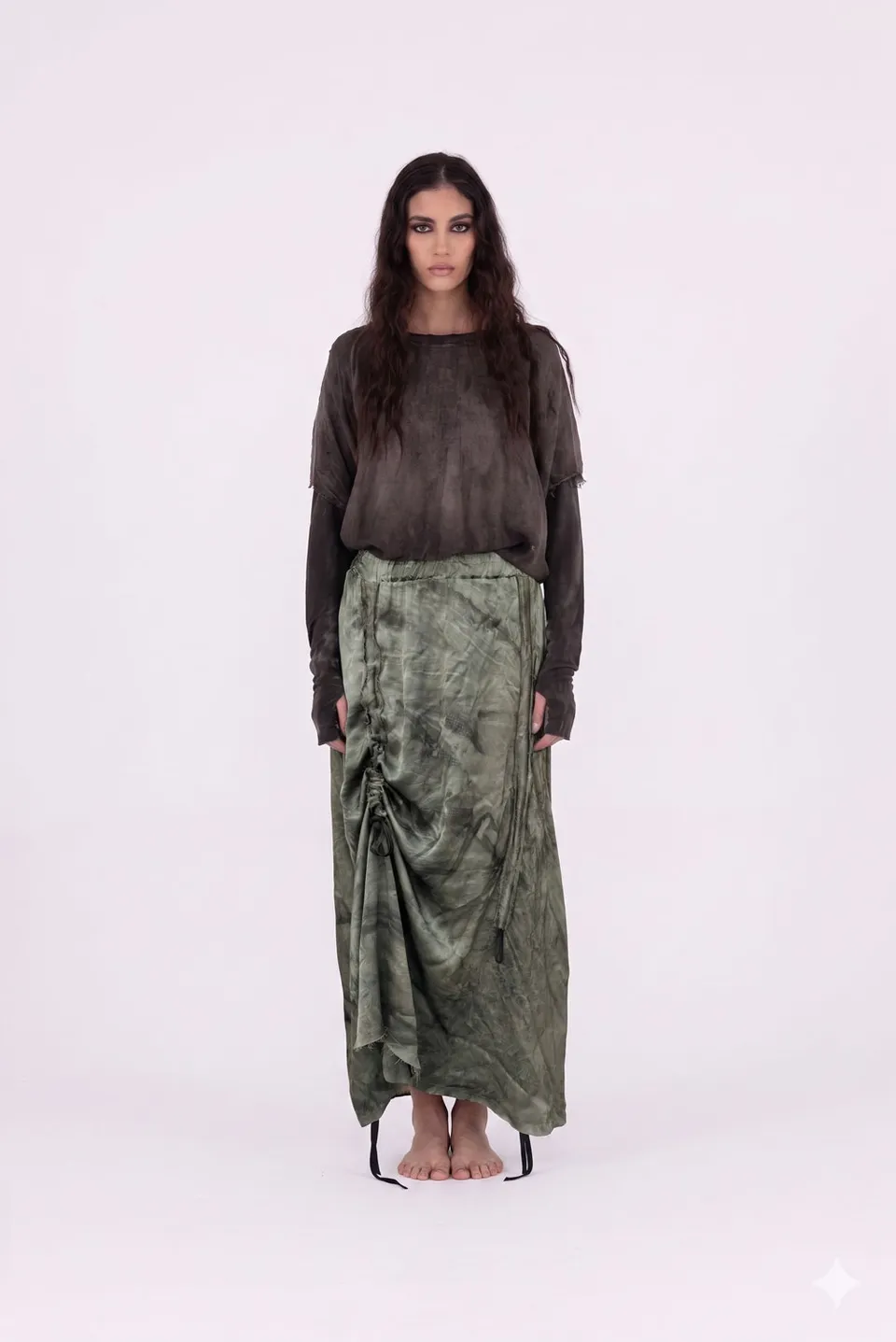 Sanctamuerte Gonne Lunga Rock Viskose-Satin Batik Lang