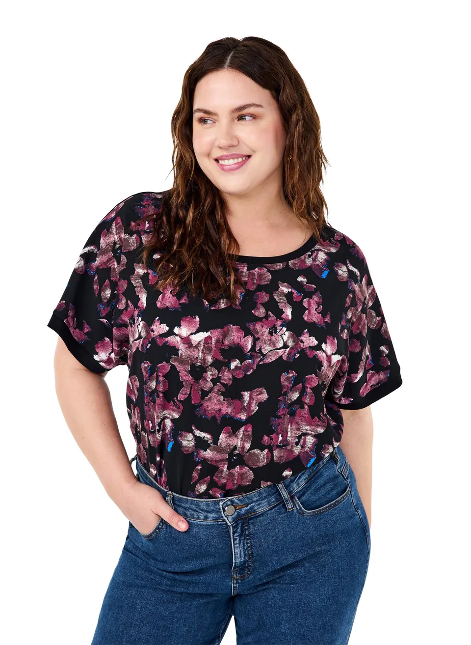 Zizzi T-Shirt Rundhals Druck Große Größen Baumwolle