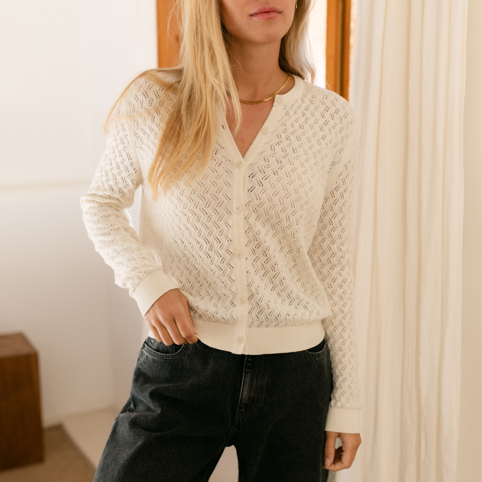 NORDLICHT Strickjacken Rieke Cardigan weiß Pointelle
