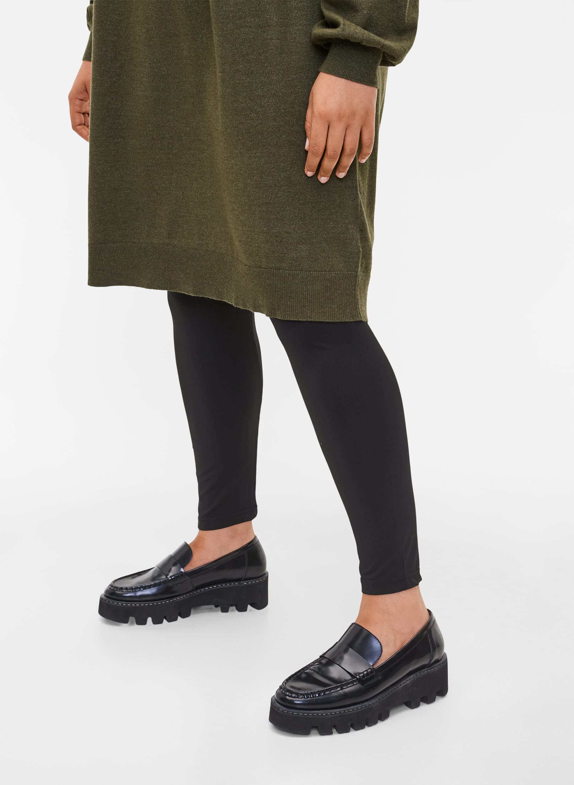 Zizzi Leggings Damen 2 Paar Basic Stretch Schwarz
