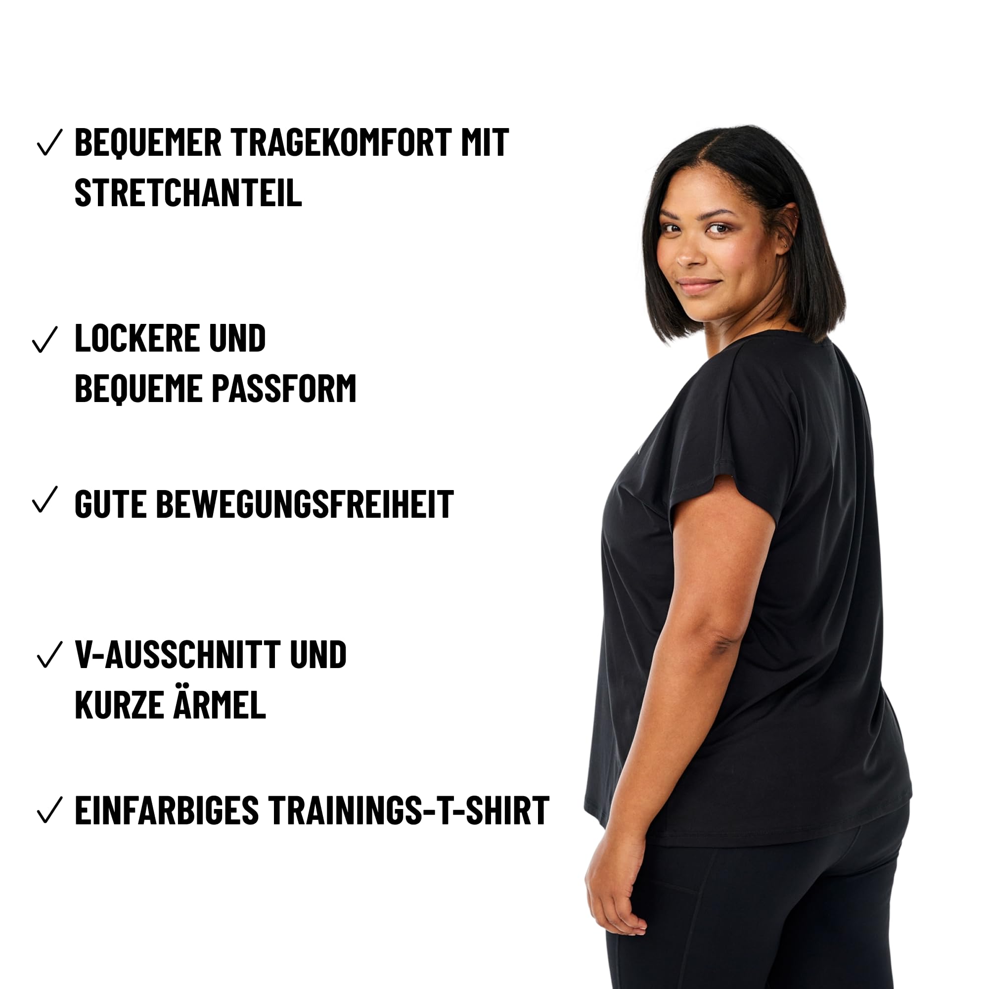 Zizzi Activewear Sportshirt Damen schwarz 58-60 V-Ausschnitt