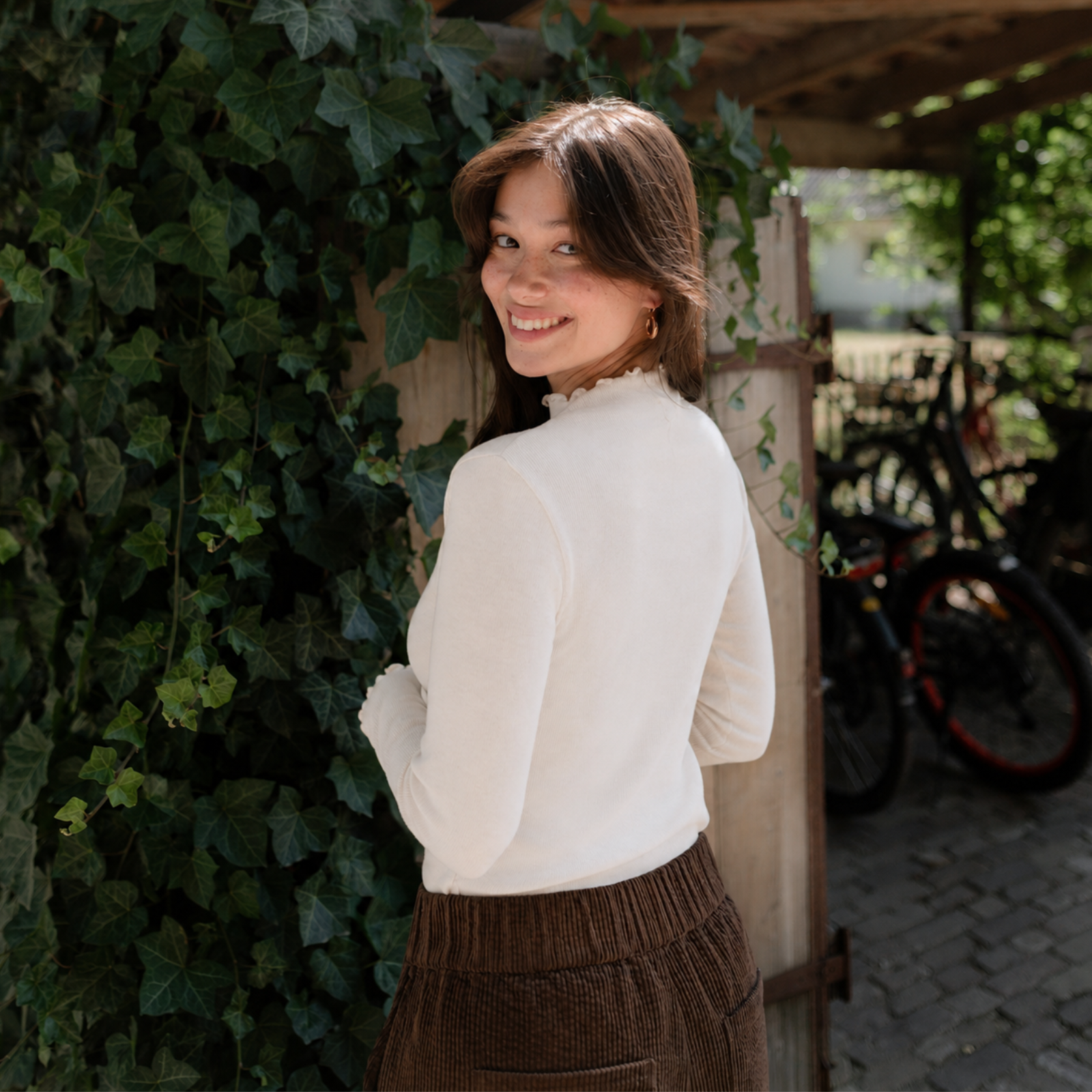 Nordlicht Lica Ripp Langarmshirt Natur mit Stehkragen