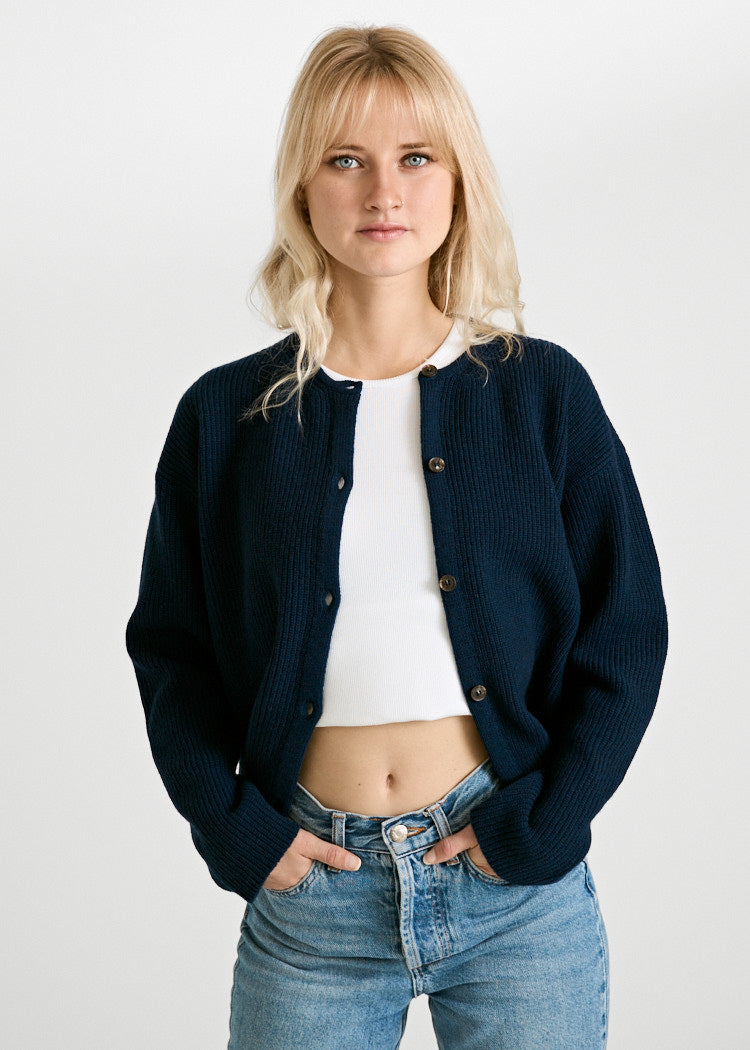 Wijld Alva Strick-Cardigan Wolle Oltremare