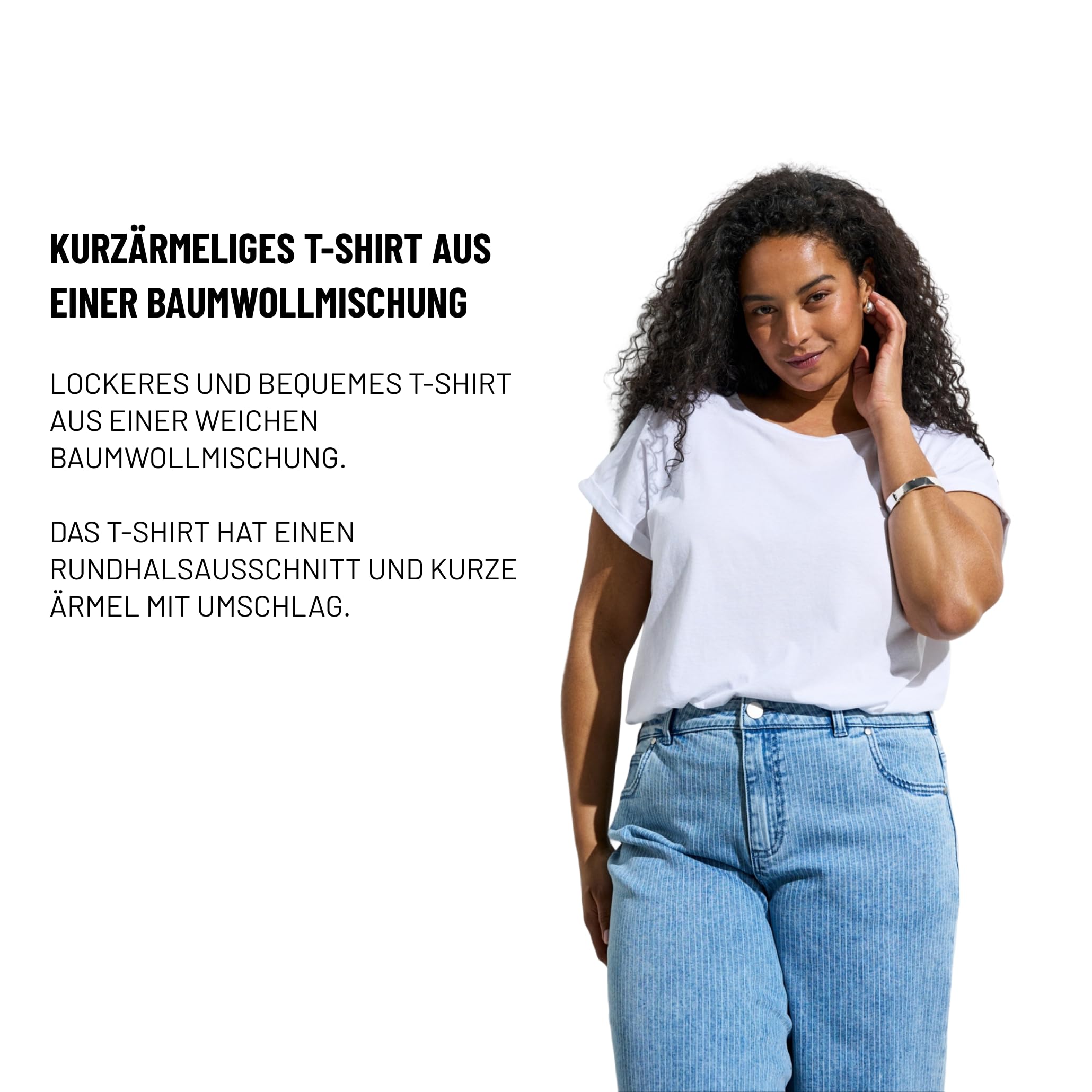 Zizzi Cotton T-Shirt Rundhals Bright White Große Größen