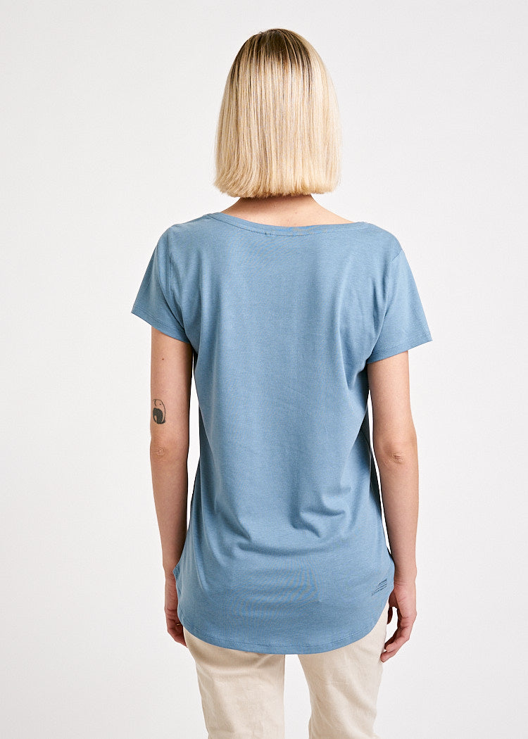 Wijld Peak V-Ausschnitt WoodShirt Damen Blau Lyocell