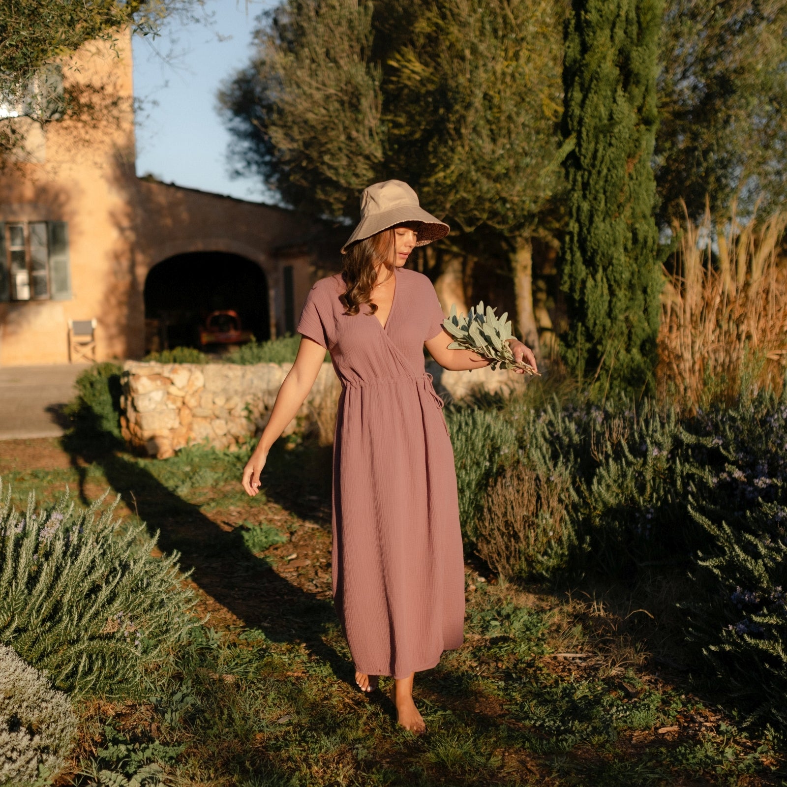 NORDLICHT Milva Musselin Midi Wickelkleid Rosa