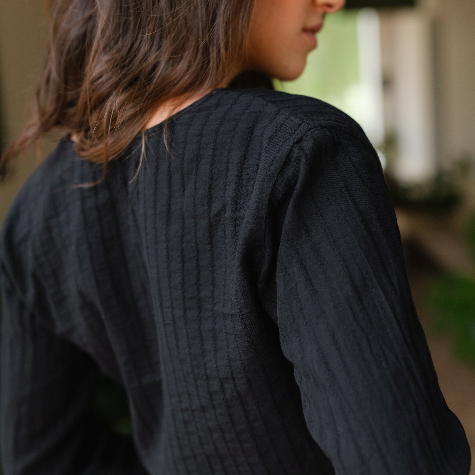 NORDLICHT Loni Wickelbluse Streifen Schwarz Musselin