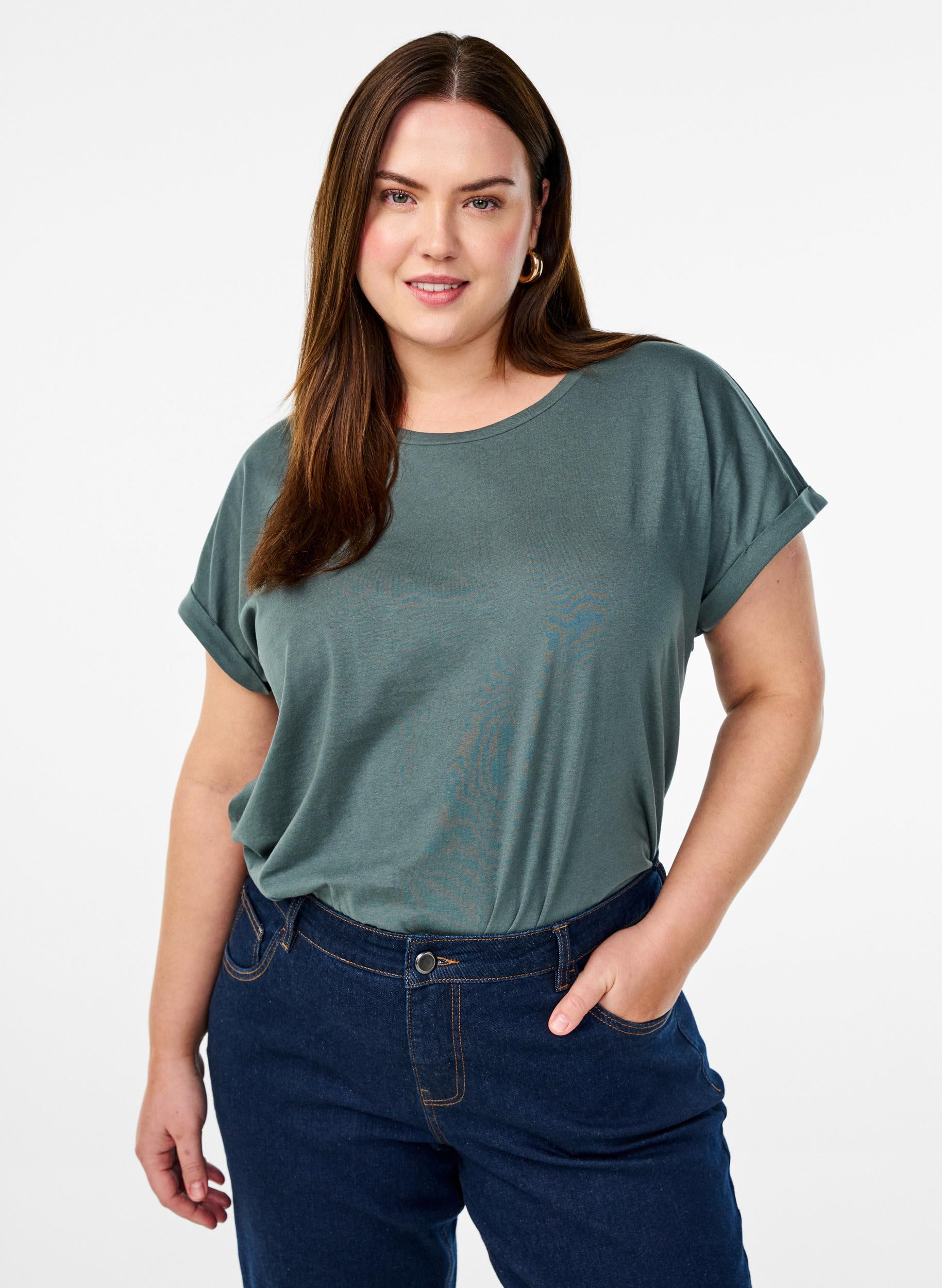Zizzi Cotton T-Shirt Rundhals Schwarz Große Größen