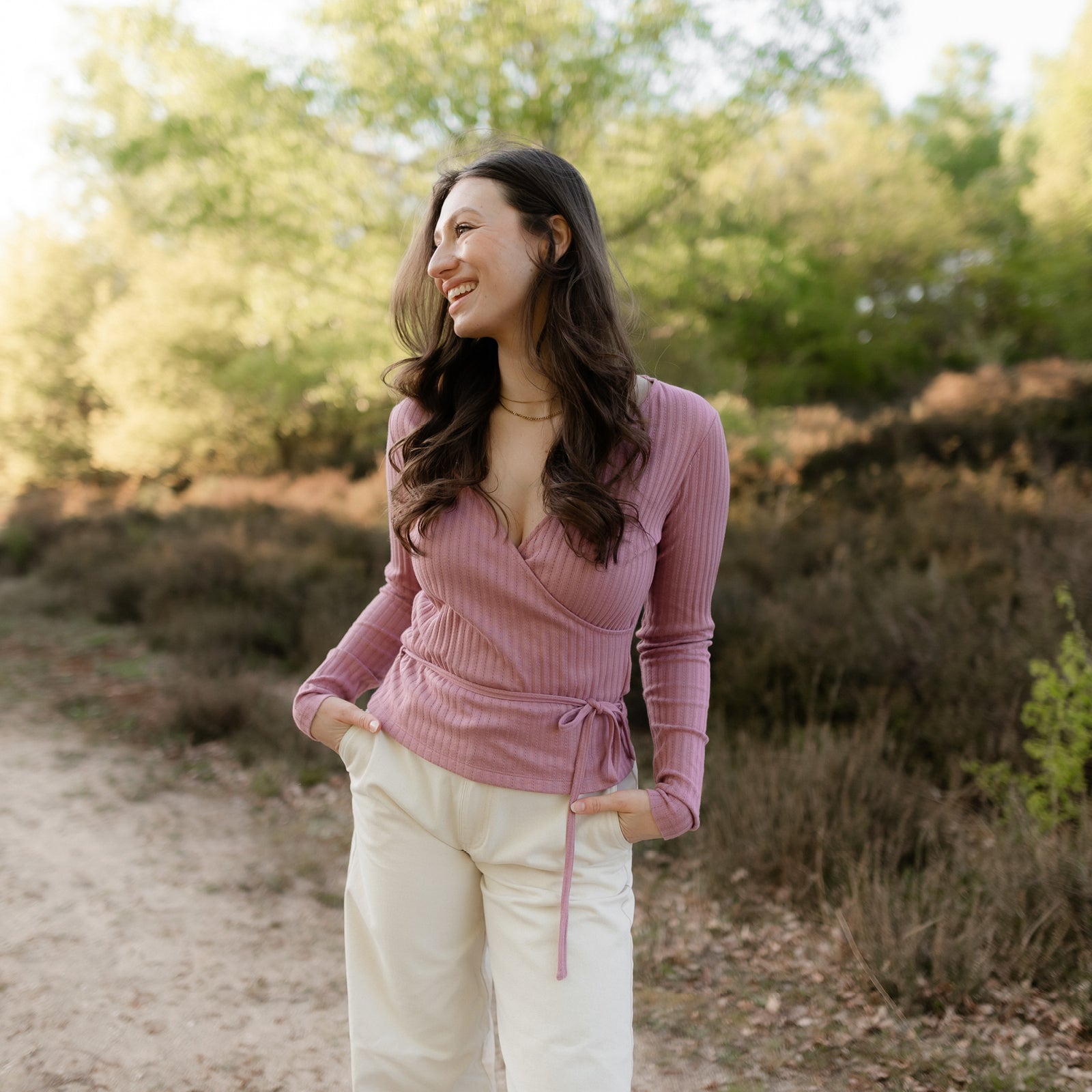 NORDLICHT Berit Wickelbluse Rosa Pointelle Tencel