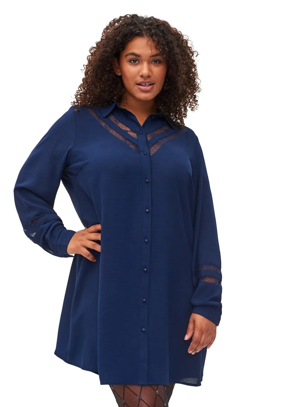 Zizzi T-Shirts Shirt Damen Spitze Knopfleiste Langarm