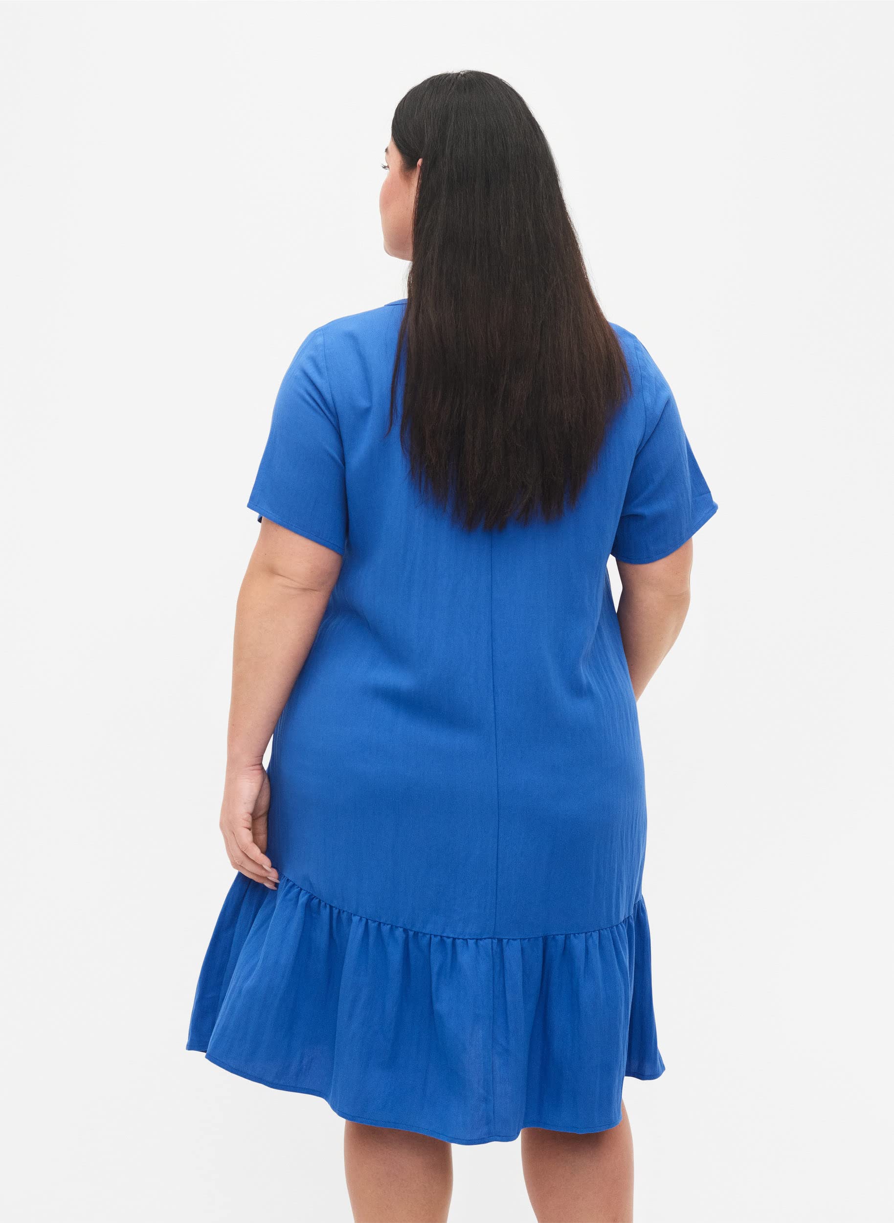 Zizzi Viskose Kleid Damen V-Ausschnitt Rüsche Kurzarm