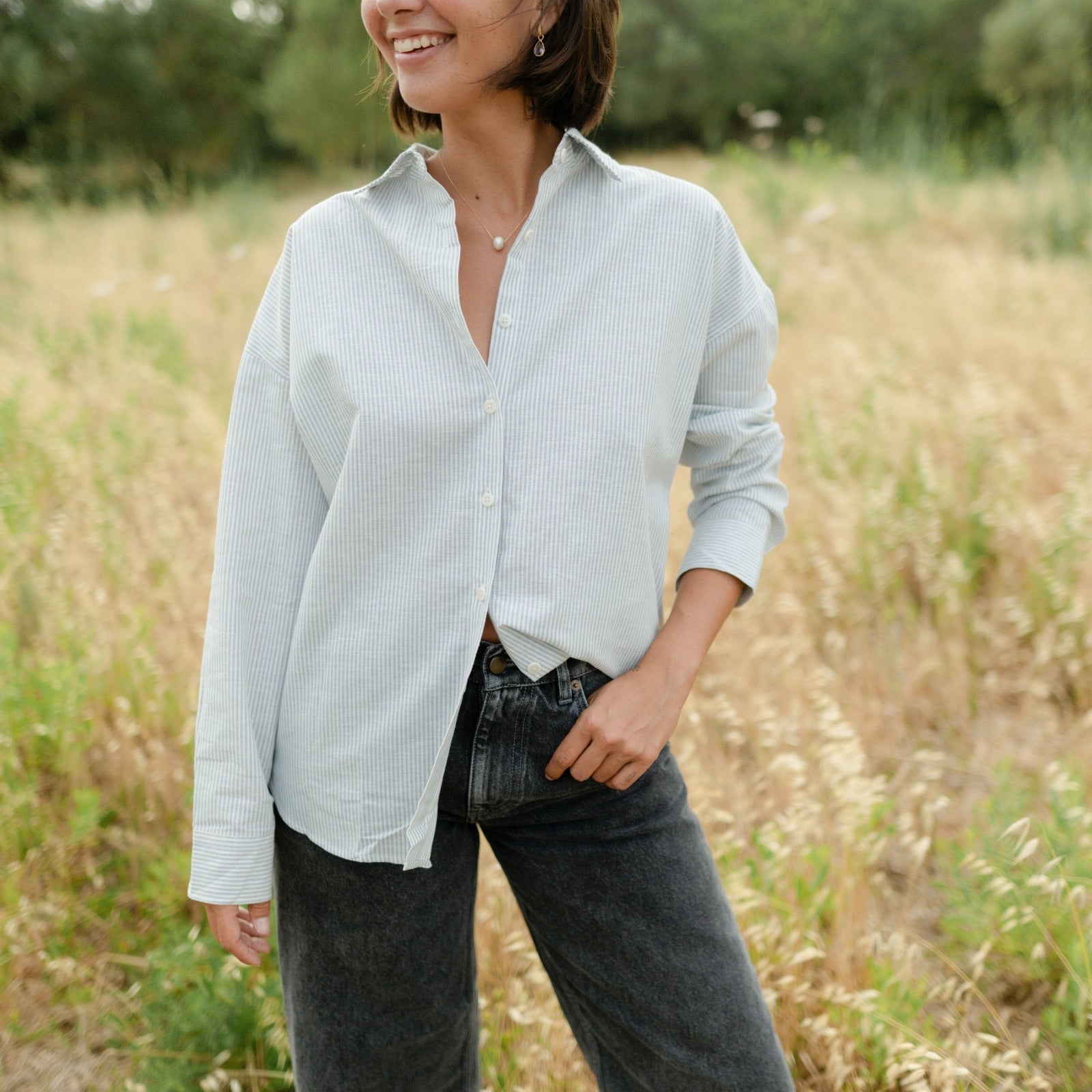 Nordlicht Mieke Bluse Gestreift Leinenmix Blau