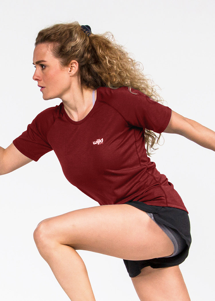 Wijld Sportshirt Damen Dark Red Funktion Atmungsaktiv