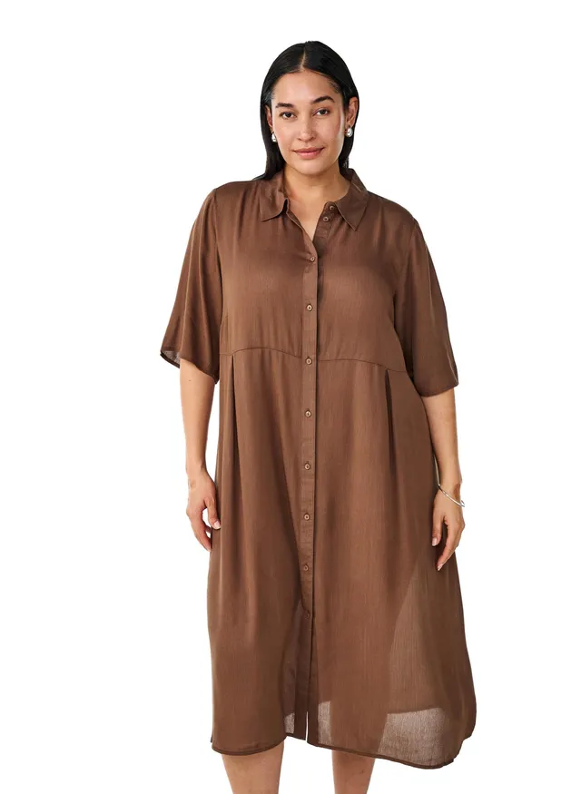 Zizzi Dresses Blusenkleid Viskose Kurzarm Midilänge