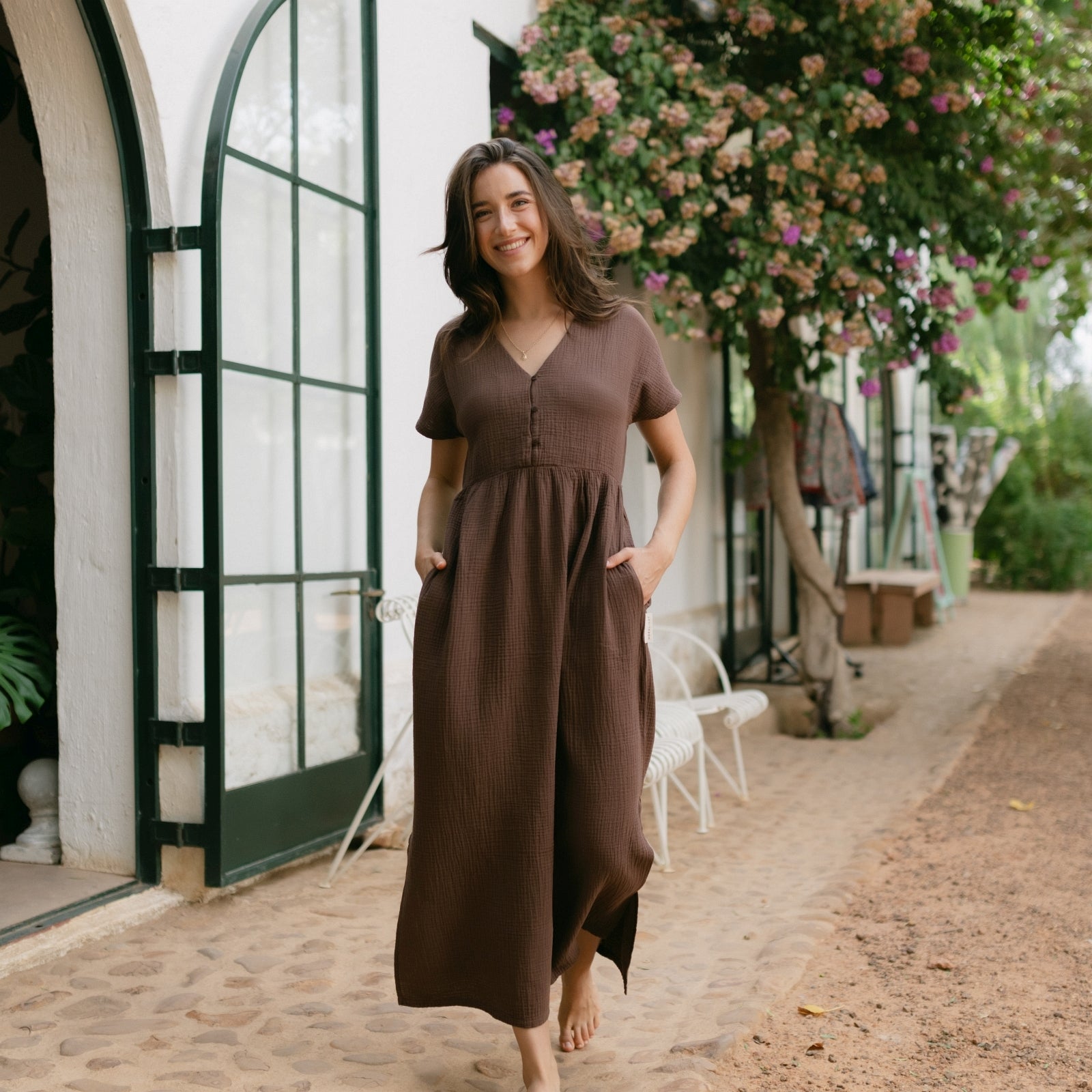 Nordlicht Alma Lang Musselin Kleid Braun Maxi