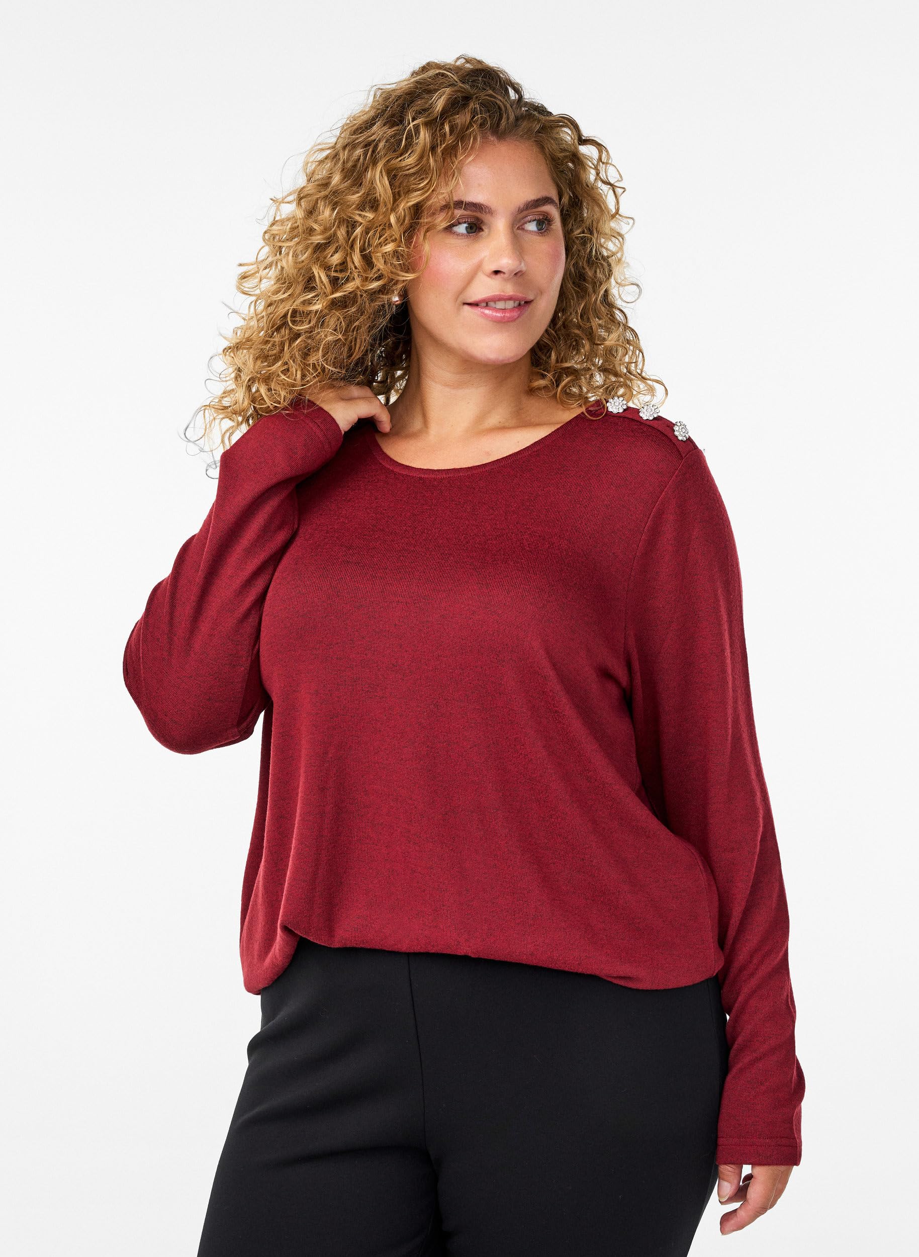 Zizzi Bluse Damen Langarm Rundhals Schwarz große Größen