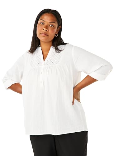 Zizzi Blouses Bluse Baumwolle Langarm Lochstickerei