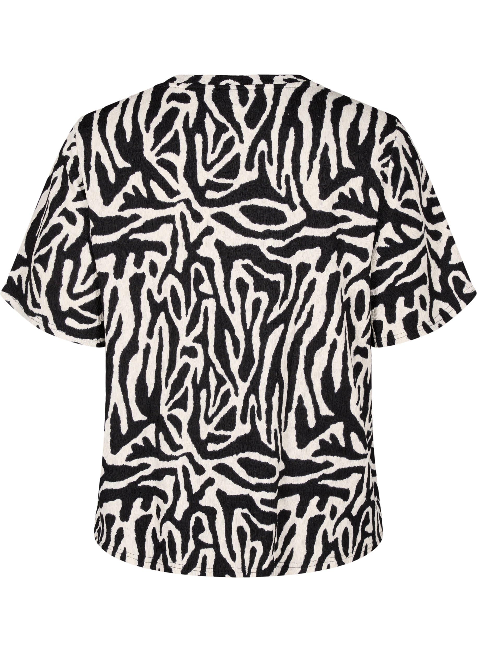 Zizzi Bluse Zebra Kurzarm Rundhals Bluse normale Passform