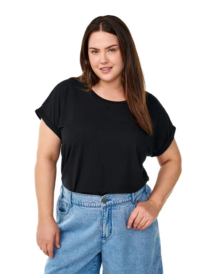 Zizzi T-Shirt Rundhals Viskose Black Solid 46-48 Große Größen