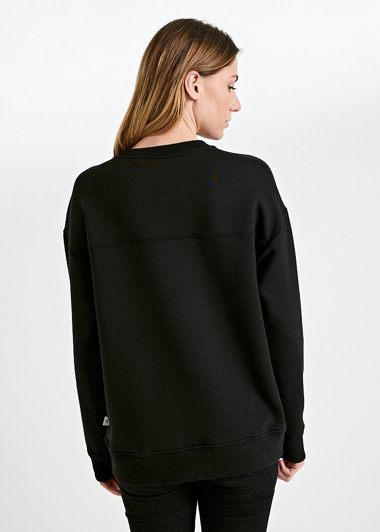 Wijld Marie Sweater Damen Schwarz Stehkragen Holz
