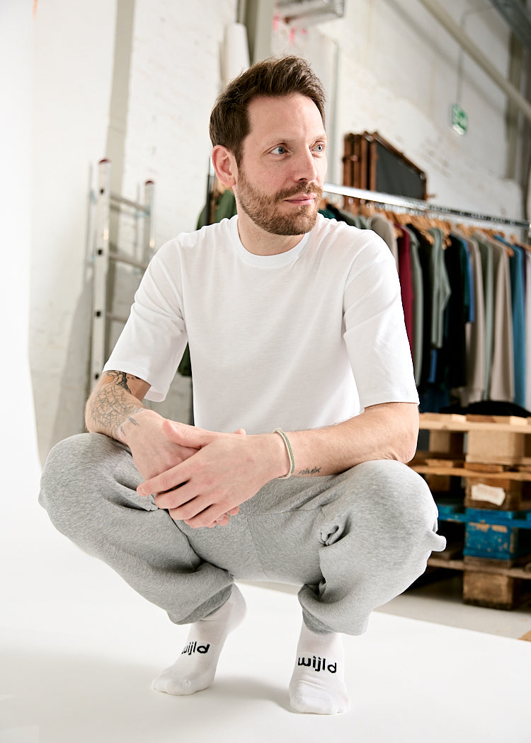 Wijld Theo Herren Jogginghose Grau Melange Lyocell Gr. L