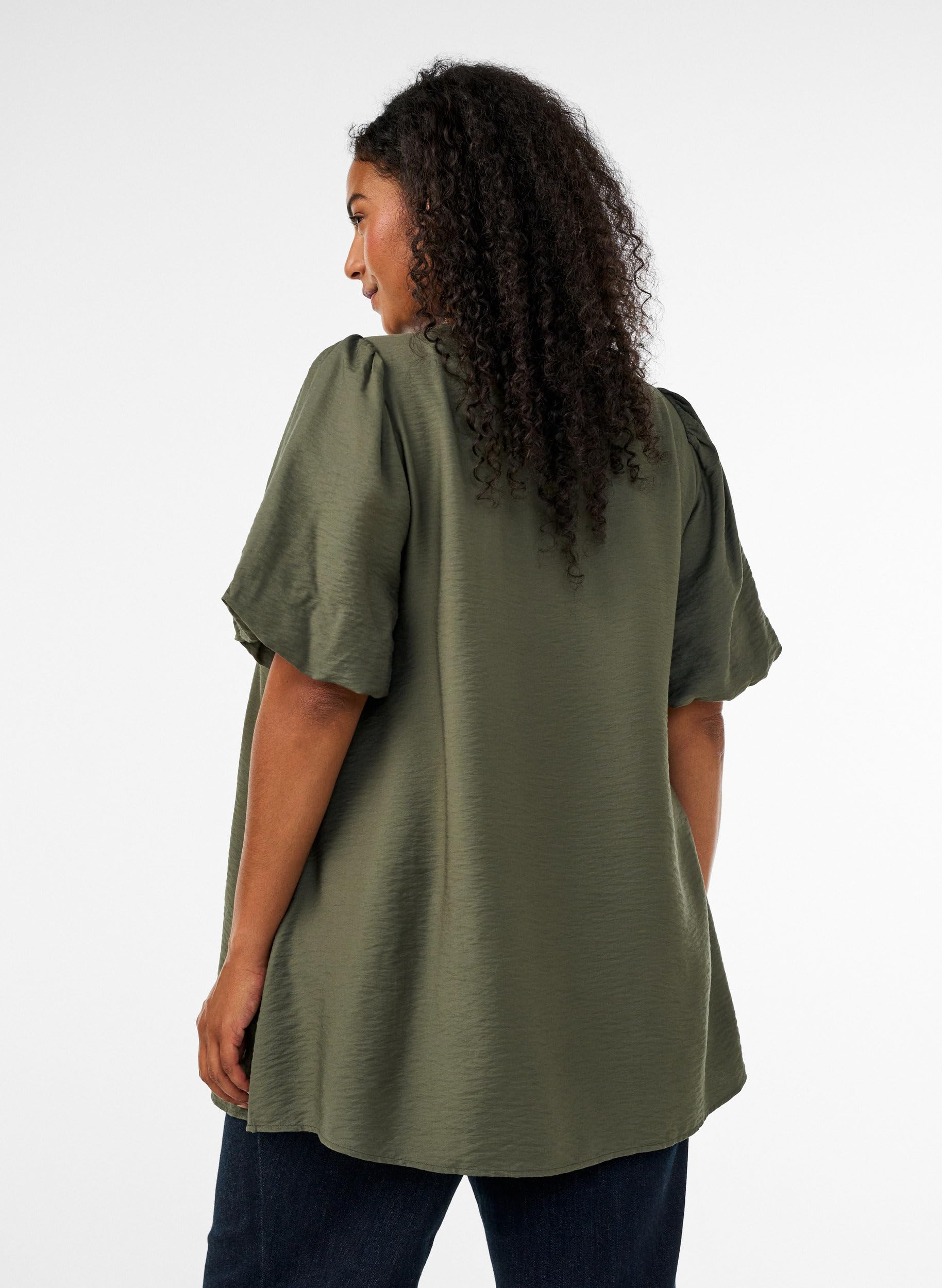 Zizzi Tunika V-Neck Puffärmel T-Shirt Große Größen Viskose