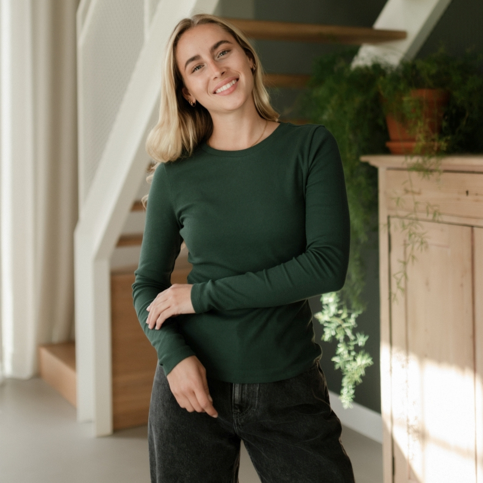 NORDLICHT Lica Ripp Langarmshirt Waldgrün Basic