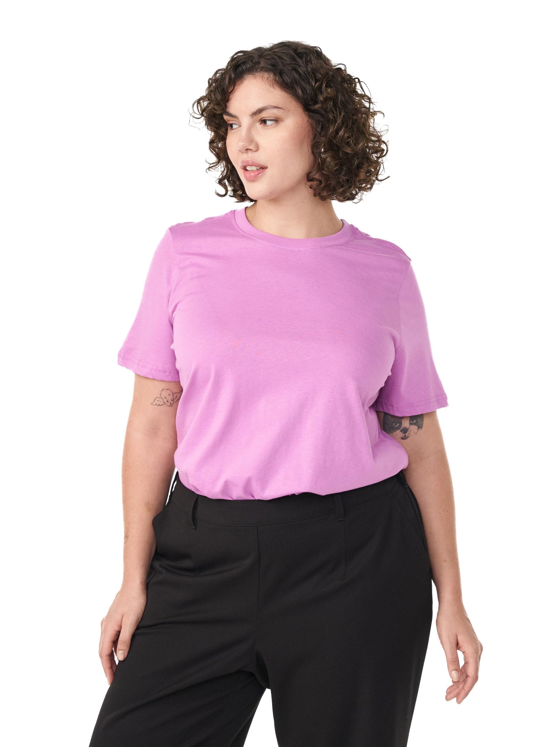 ZIZZI T-Shirt Baumwolle Kurzarm Gr 50-52 Schwarz Shirt