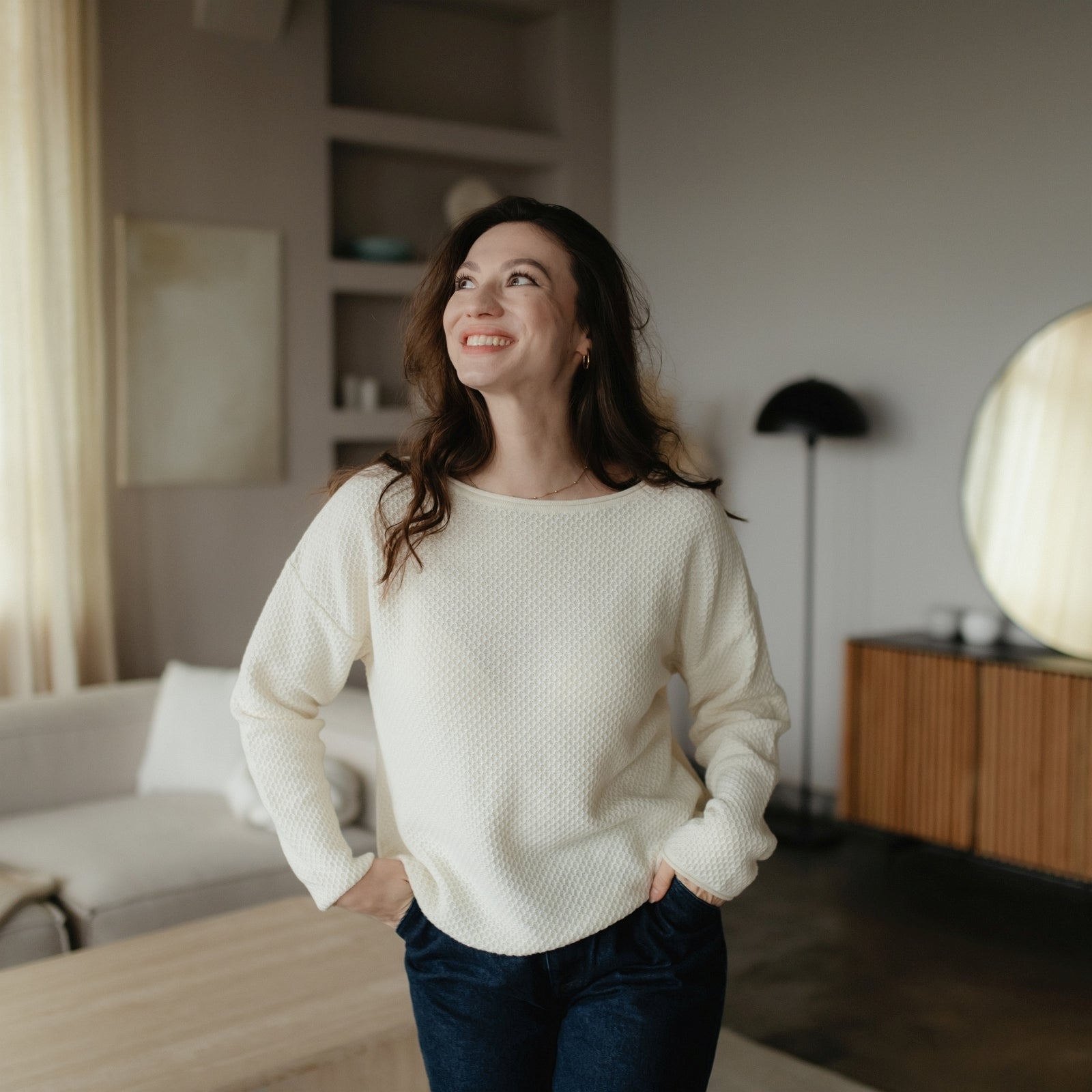 Nordlicht Viola Pullover Struktur Waffeloptik Recycling-Baumwolle