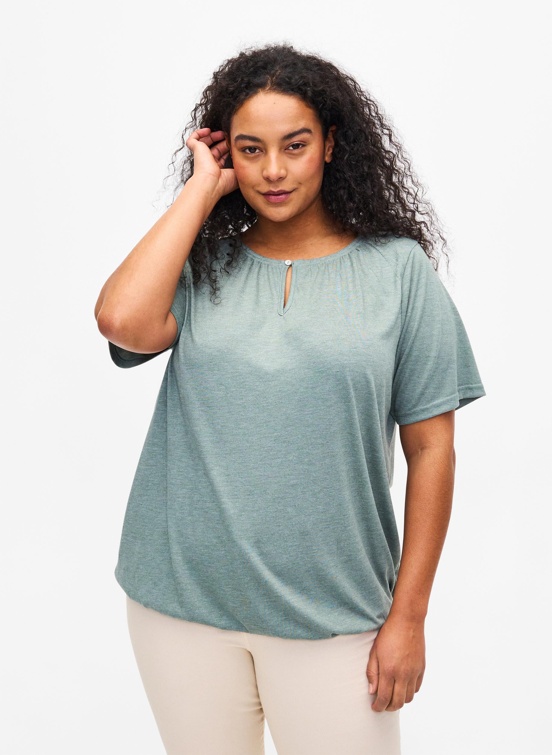 Zizzi Melange Bluse Kurzarm Rundhals Recycelt Große Größen