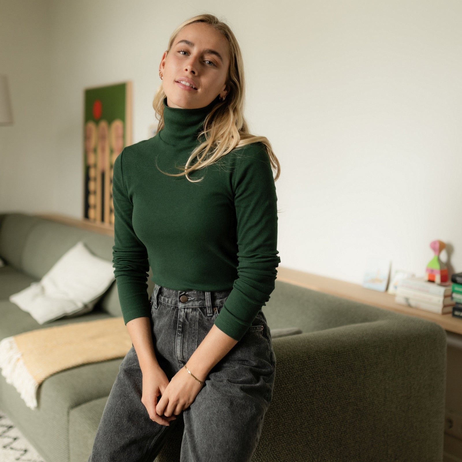 Nordlicht Dana Ripp Rollkragenshirt Waldgrün Bio