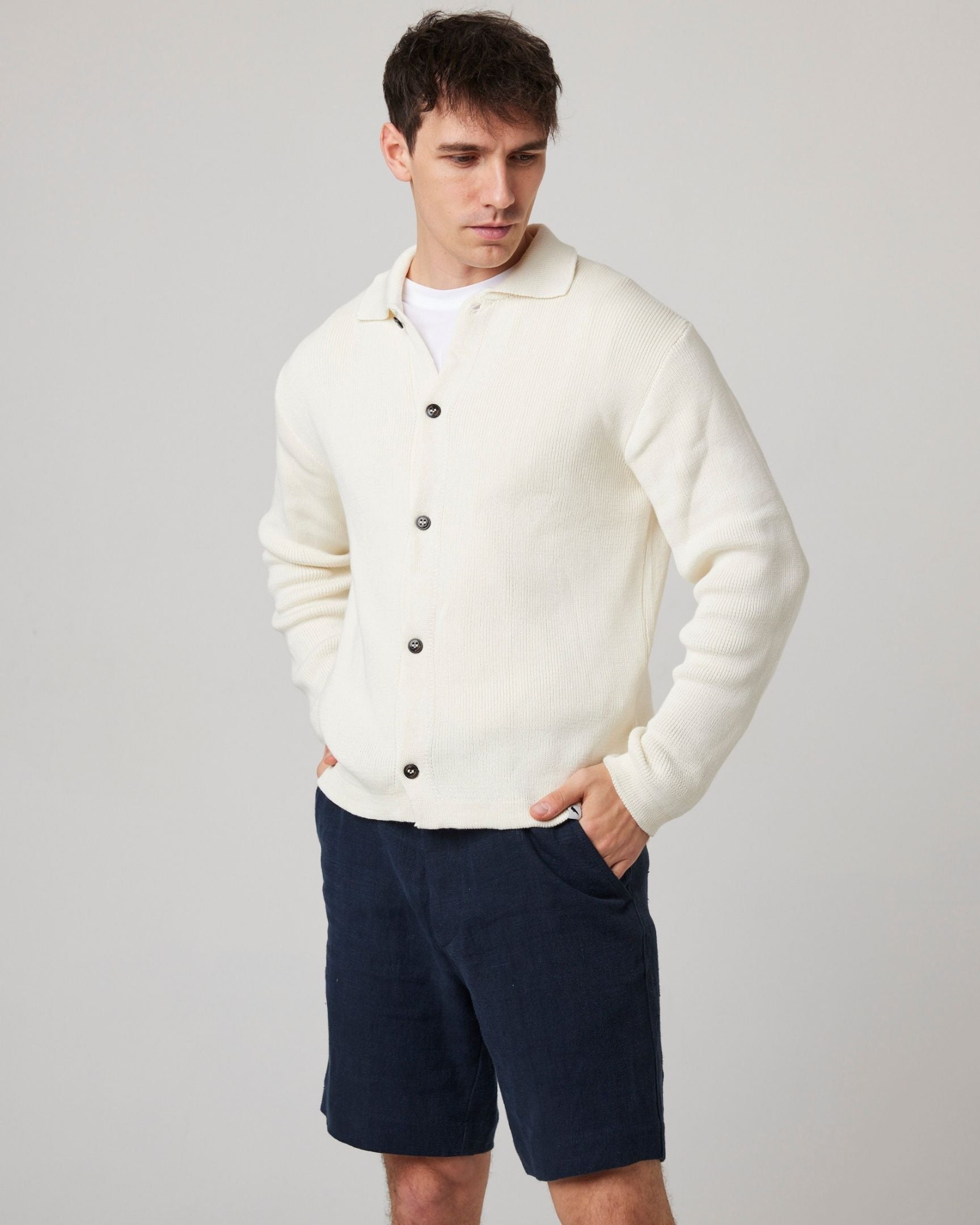 Peregrine River Knitted Shacket Strickhemd Weiß Baumwolle