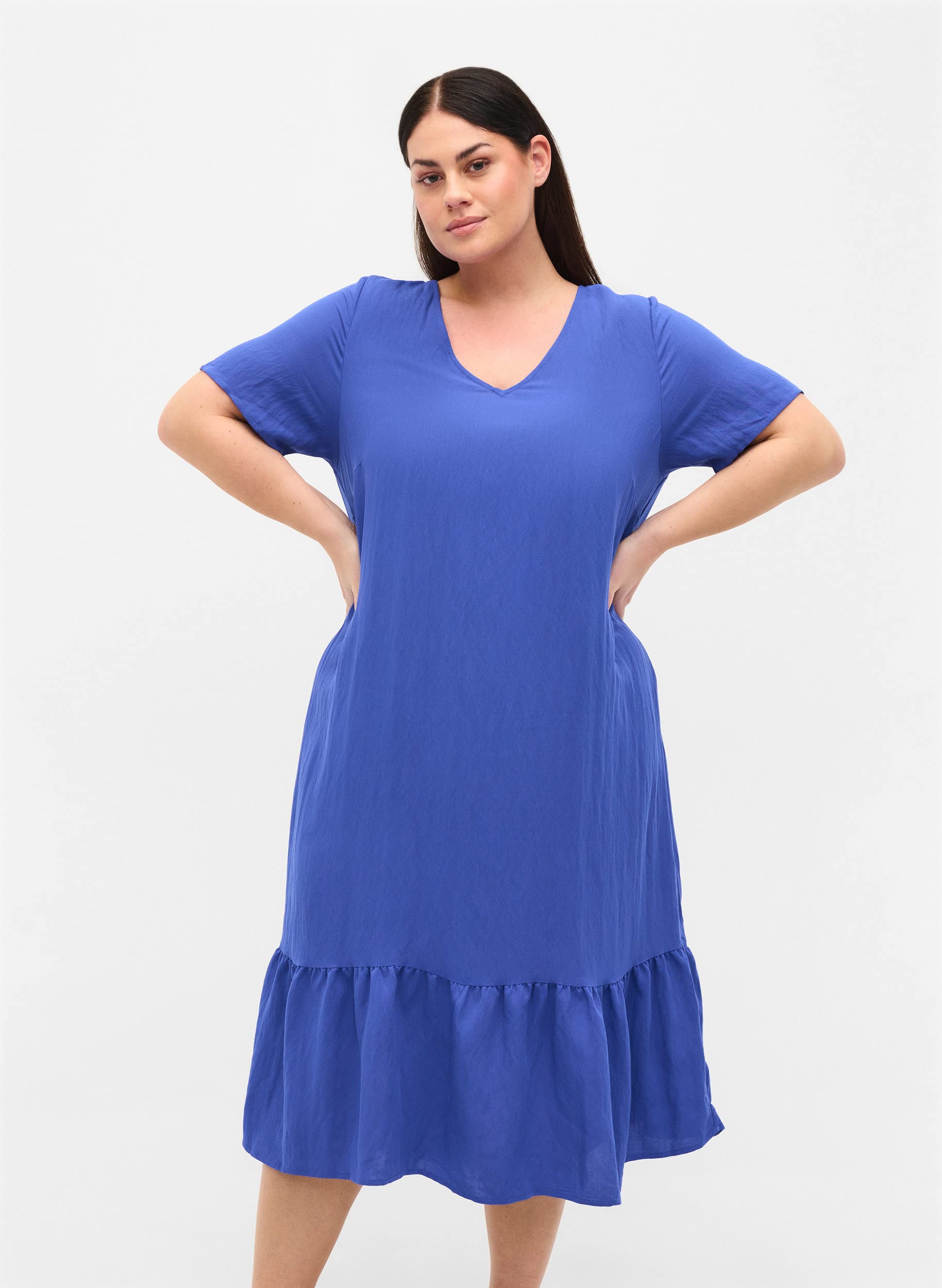 Zizzi Viskosekleid Kurzarm V-Ausschnitt Rüschen Große Größen