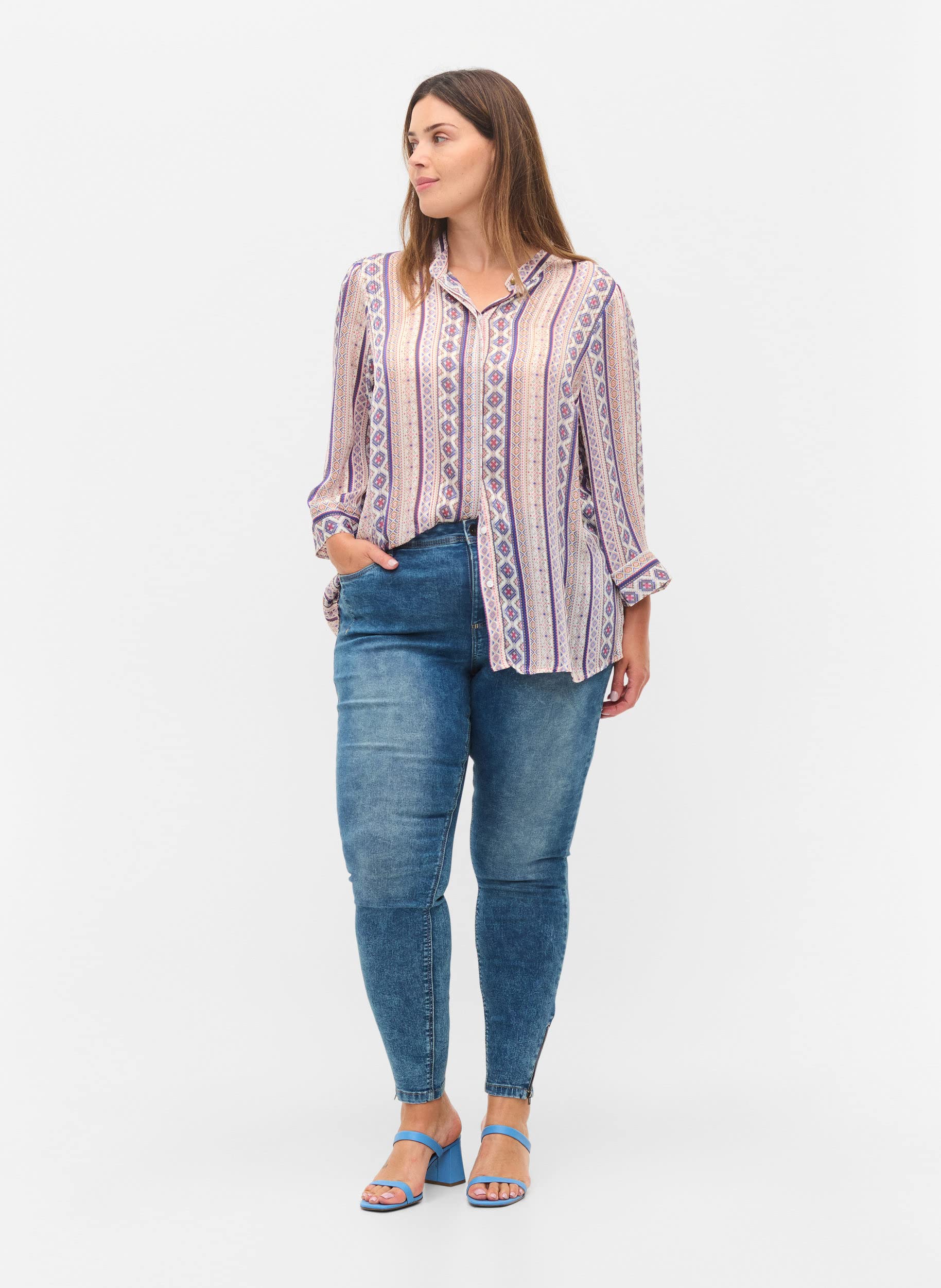 Zizzi Amy Cropped Jeans Blue Denim 7/8 Reiverschluss