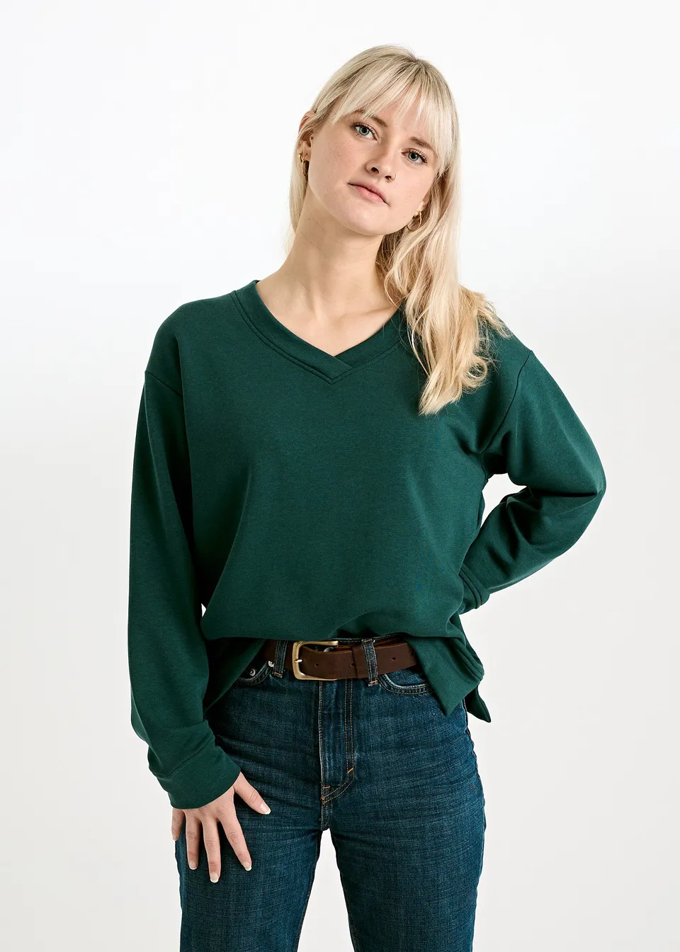 Wijld Sweater Ada Pullover Sea Moss V-Ausschnitt Holz