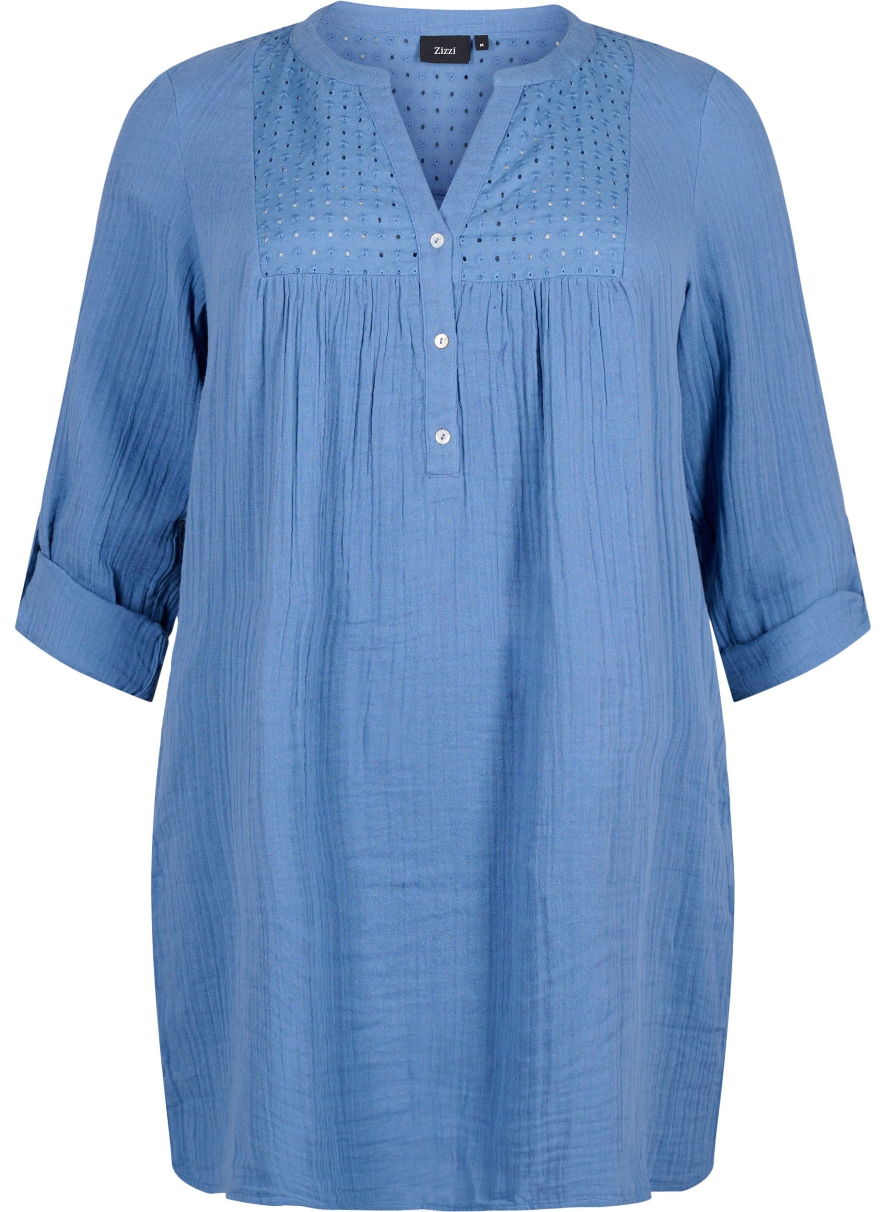 Zizzi T-Shirts & Tops Tunika Baumwolle 3/4 Ärmel Broderie